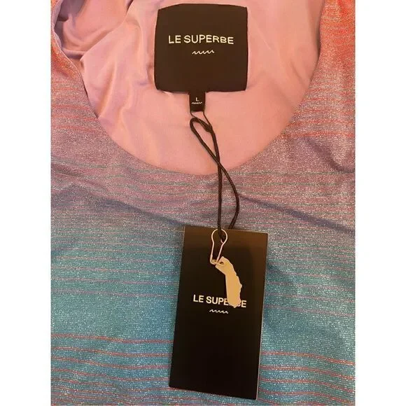 NWT Le Superbe Baccara Tank Dress Metallic Surf Stripe
